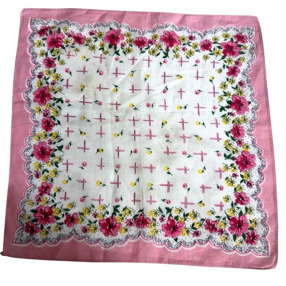 Handkerchief hankie 111-3/4 in. by 12 in. pink, white, and yellow flowers - Picture 7 of 7